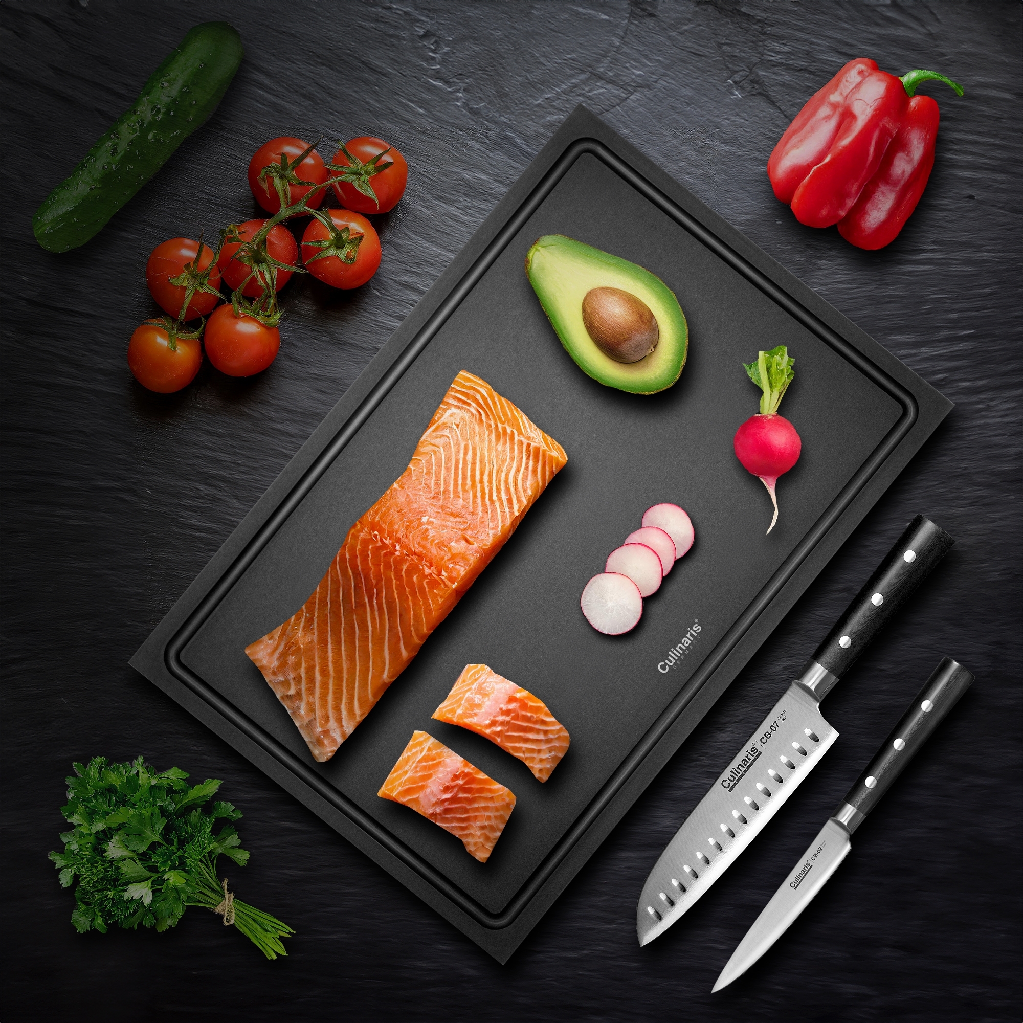NERO chopping board 35 x 25 x 0.9 cm + NEROCURA wood balm | Culinaris