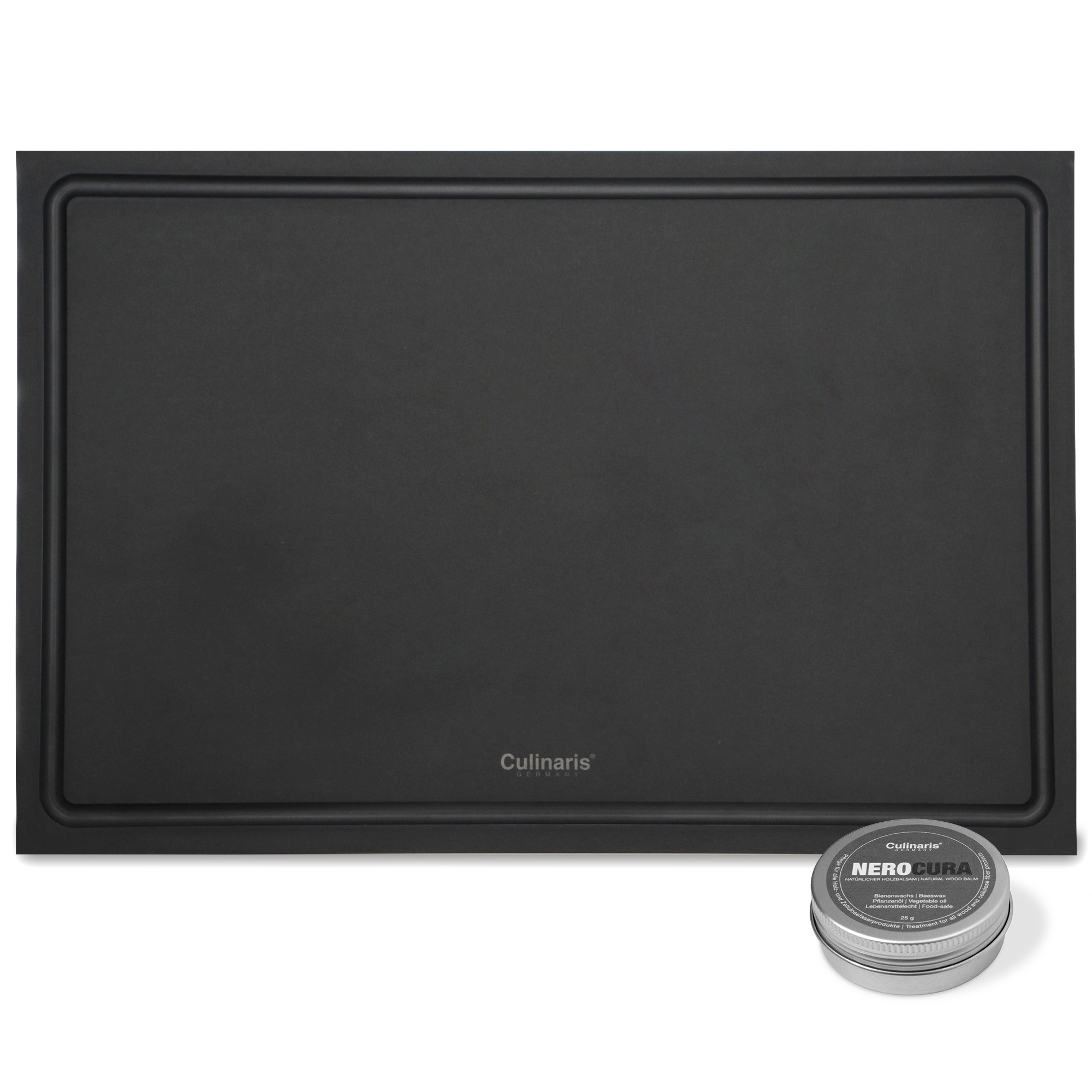 NERO chopping board 45 x 30 x 0.9 cm + NEROCURA wood balm | Culinaris