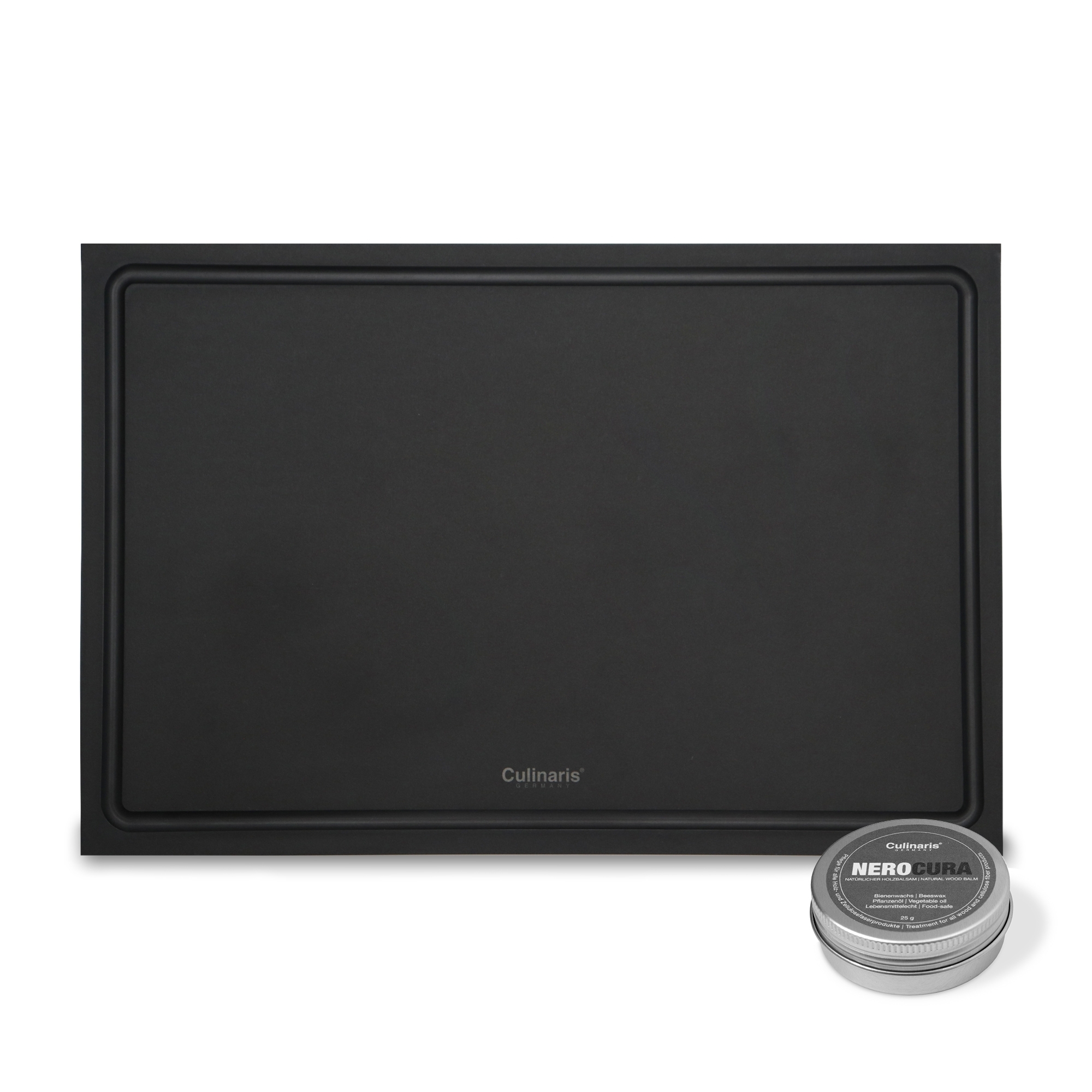 NERO chopping board 35 x 25 x 0.9 cm + NEROCURA wood balm | Culinaris